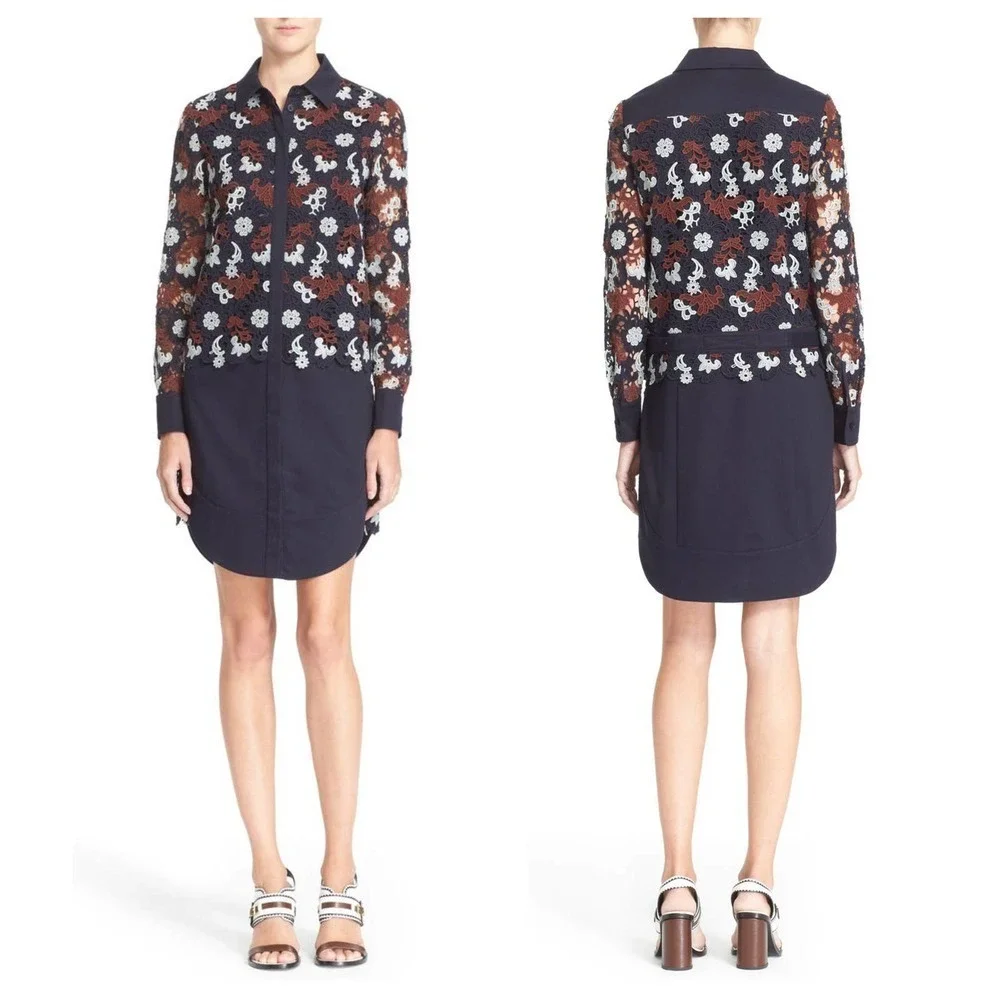 TORY BURCH Guipure Lace Cotton Shirtdress (2)
